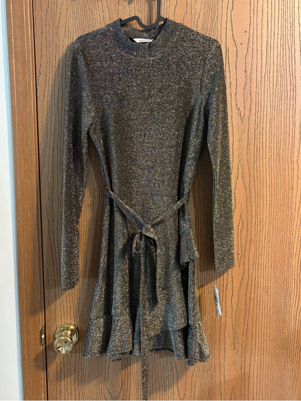 NWT Gold and Silver Sparkles High Neck with Ruffle Dress